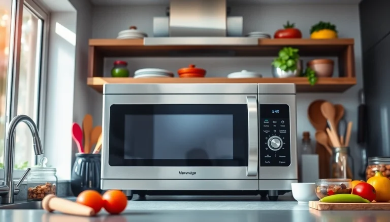 Effortlessly heating meals with a stylish microwave oven in a vibrant kitchen setting.