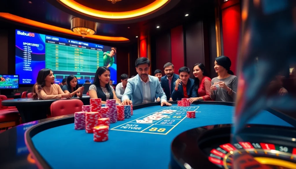 Babu88 Casino scene with players at a poker table enjoying vibrant gameplay.