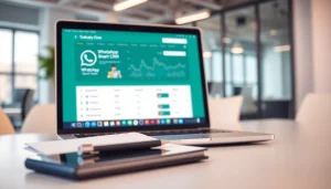 Engage with WhatsApp Smart CRM in a professional workspace showcasing productivity tools.