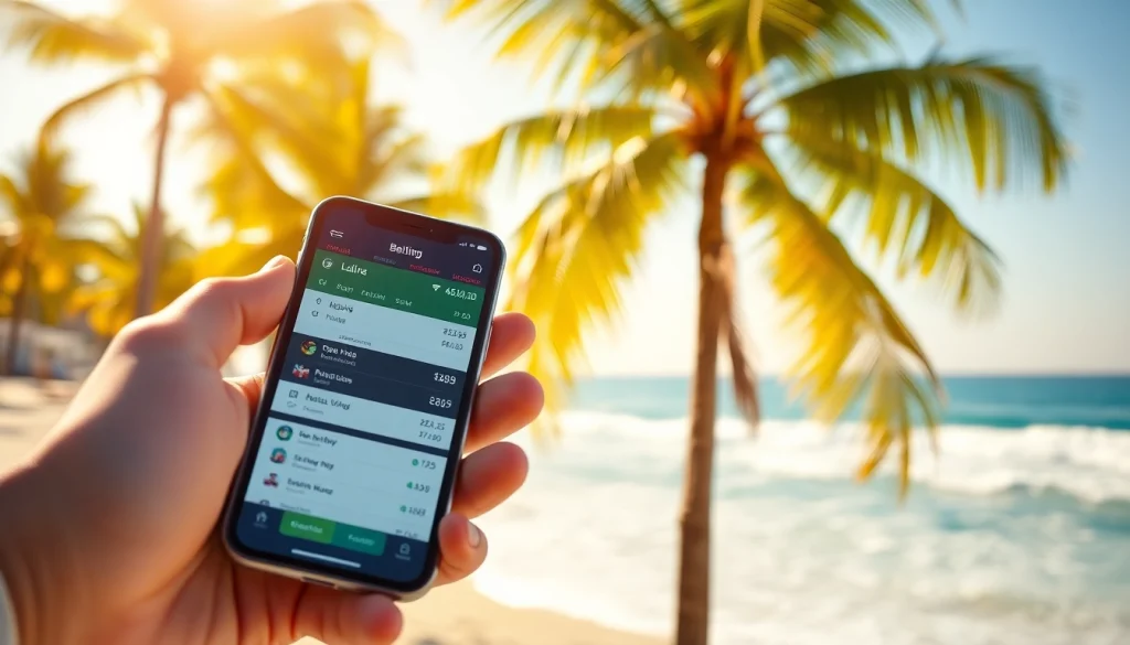 Showcasing popular sports betting apps California on a smartphone with a scenic beach backdrop.