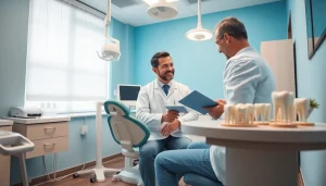 Affordable dental implants in Damansara consultation with a friendly dentist and a relaxed patient in a modern clinic.