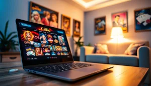 Engaging visual of online casinos in Canada showcasing vibrant gaming experience on a laptop.