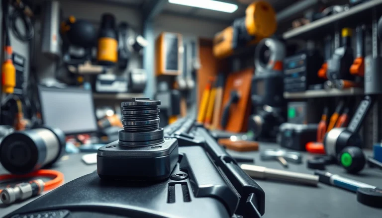 Engaging illustration of a forced reset trigger, showcasing its intricate design in a high-tech setting.