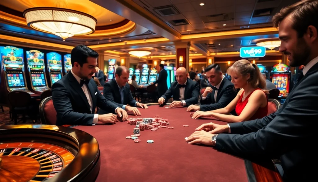 Experience the thrill of Vua99 at a glamorous casino poker table filled with excitement.