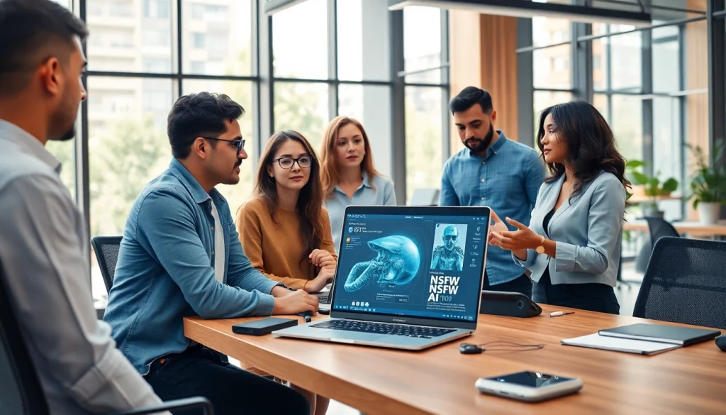 Engaging workspace discussing innovative NSFW AI technology with diverse professionals.