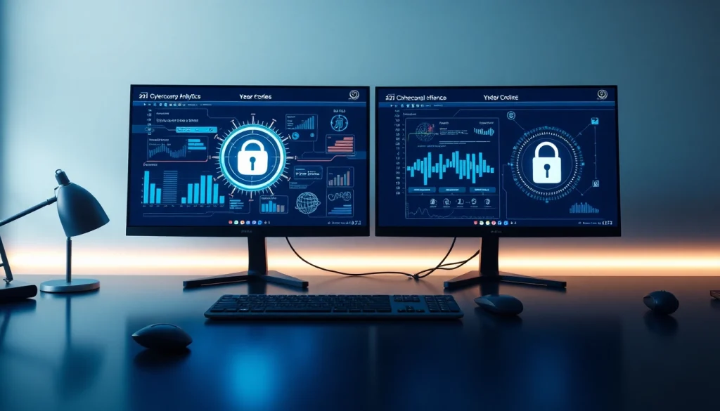 Cybersecurity AI dashboard showcasing advanced analytics and defense tools in a modern workspace.