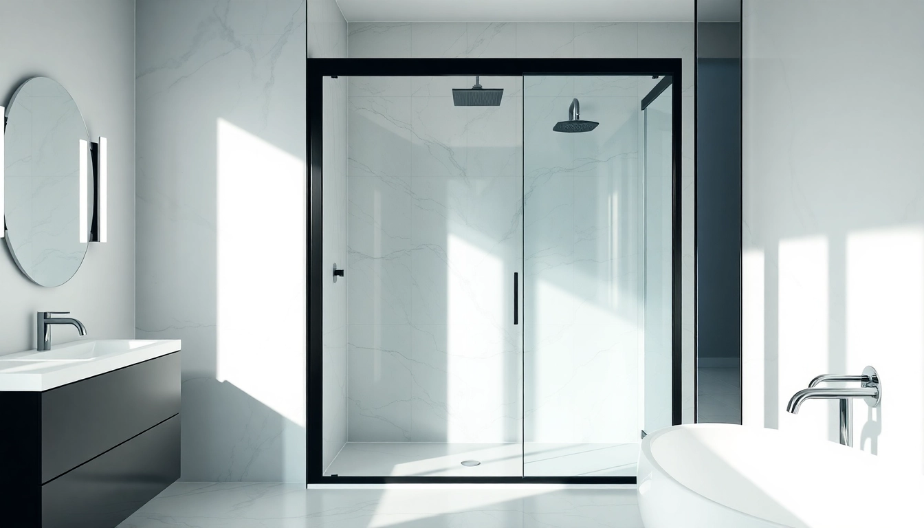 Sleek shower door black frame enhancing a modern bathroom's aesthetic appeal.
