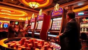 Pemain menikmati sensasi bermain slot Depo 1000 di kasino mewah, meraih sensasi kemenangan.