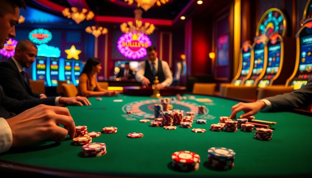 High-stakes poker scene revealing the hidden wiki dark web's excitement and allure with vibrant chips and a spinning roulette wheel.