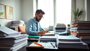 Engaging Customized Proposal Writing process with vibrant drafts and writing tools on a desk.