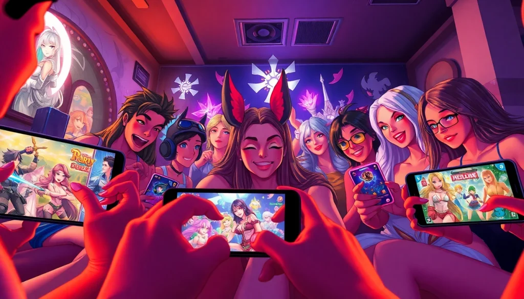 Mobile porn game experience showcasing diverse characters on mobile devices.