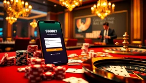 Engage with SBOBET login at a luxurious casino table with chips and cards.