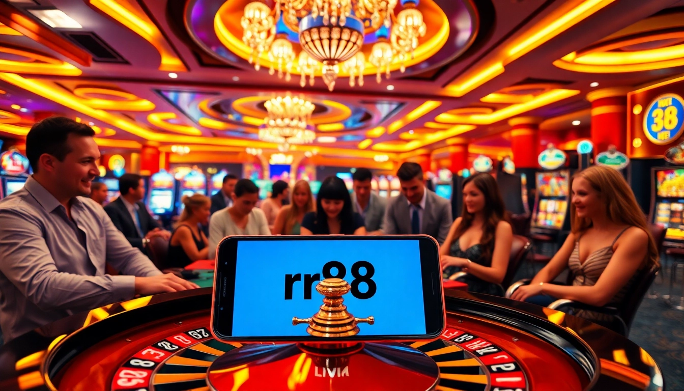 Engage with the thrilling games at RR88 casino, featuring the keyword link rr88 on digital devices amidst vibrant gaming action.