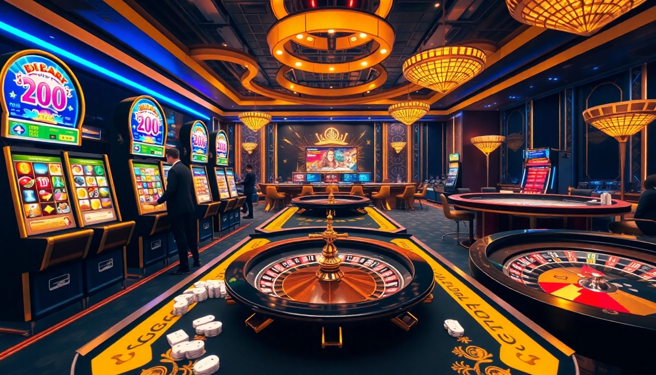 Tampilan antarmuka kasino online MABAR88 Link dengan mesin slot berwarna-warni dan meja poker.