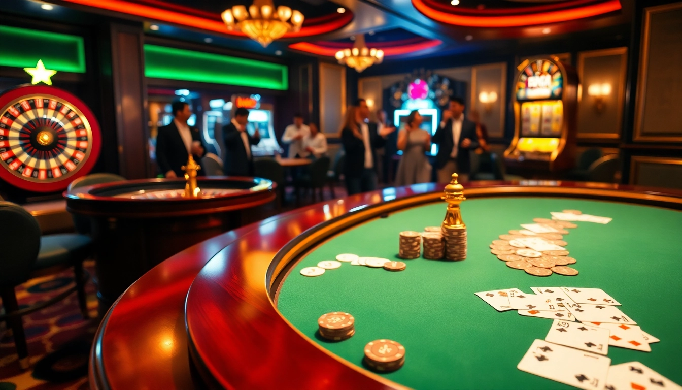 Découvrez l'excitation du meilleur casino en ligne avec une table de poker vibrante et une atmosphère de jeu captivante.