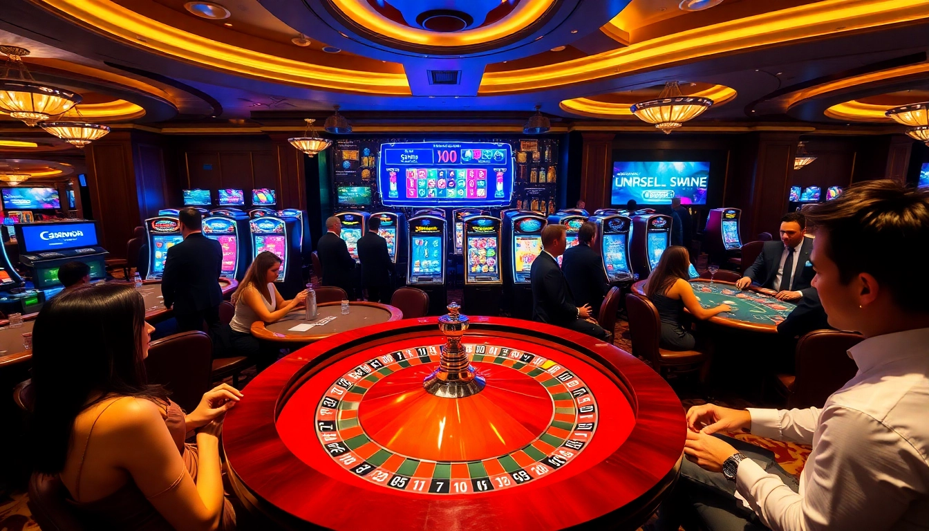 Vivez l'excitation du casino en ligne France avec des joueurs profitant de la roulette et des machines à sous dans le luxe.