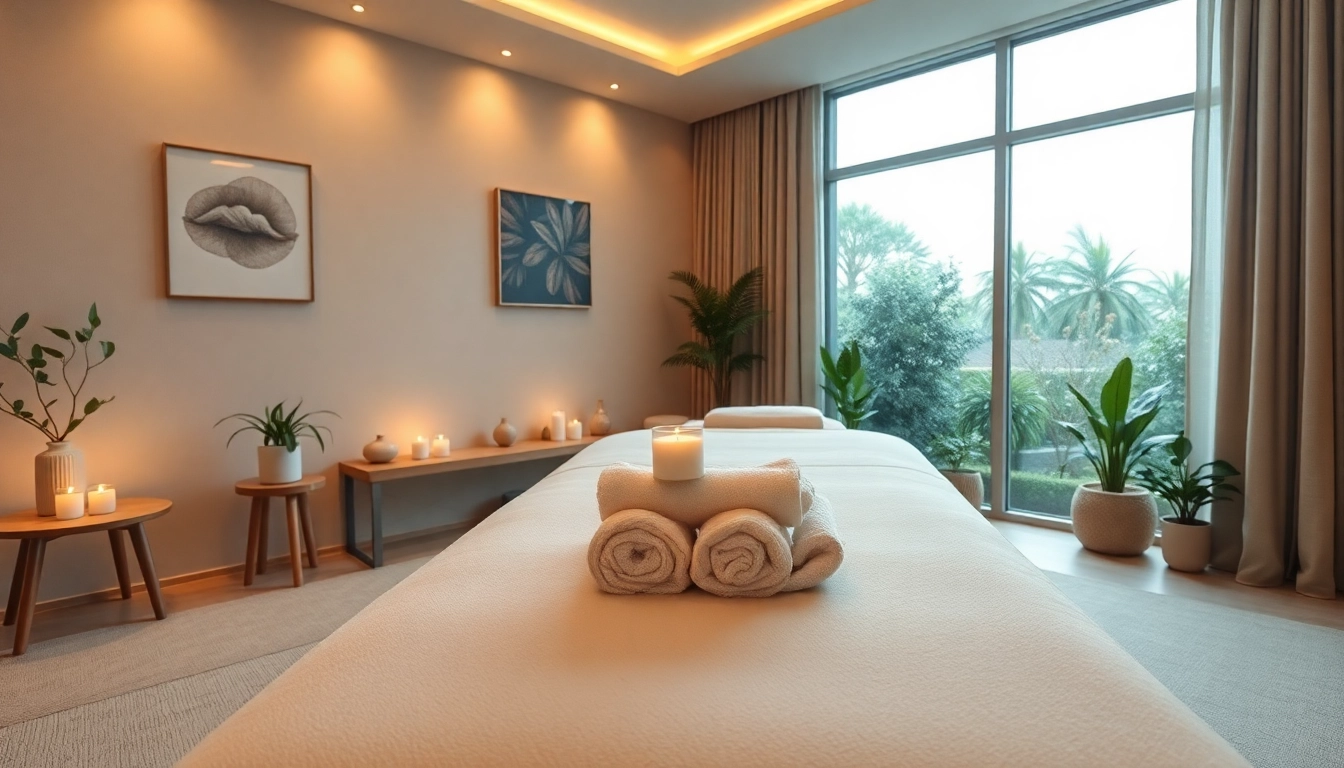 휴식과 웰빙을 촉진하는 파주 마사지 요법실, 평화로운 장식과 매력적인 분위기를 특징으로 함.