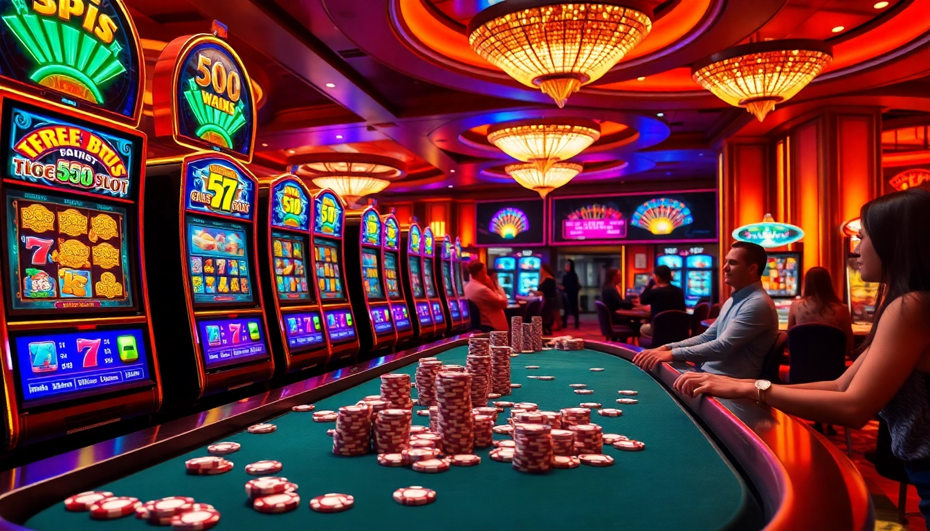 Intense gameplay showcasing a slot demo experience with vibrant machines and excited players.