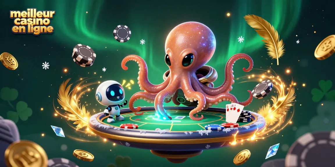 Visualisation du meilleur casino en ligne avec un poulpe extraterrestre jouant au poker.